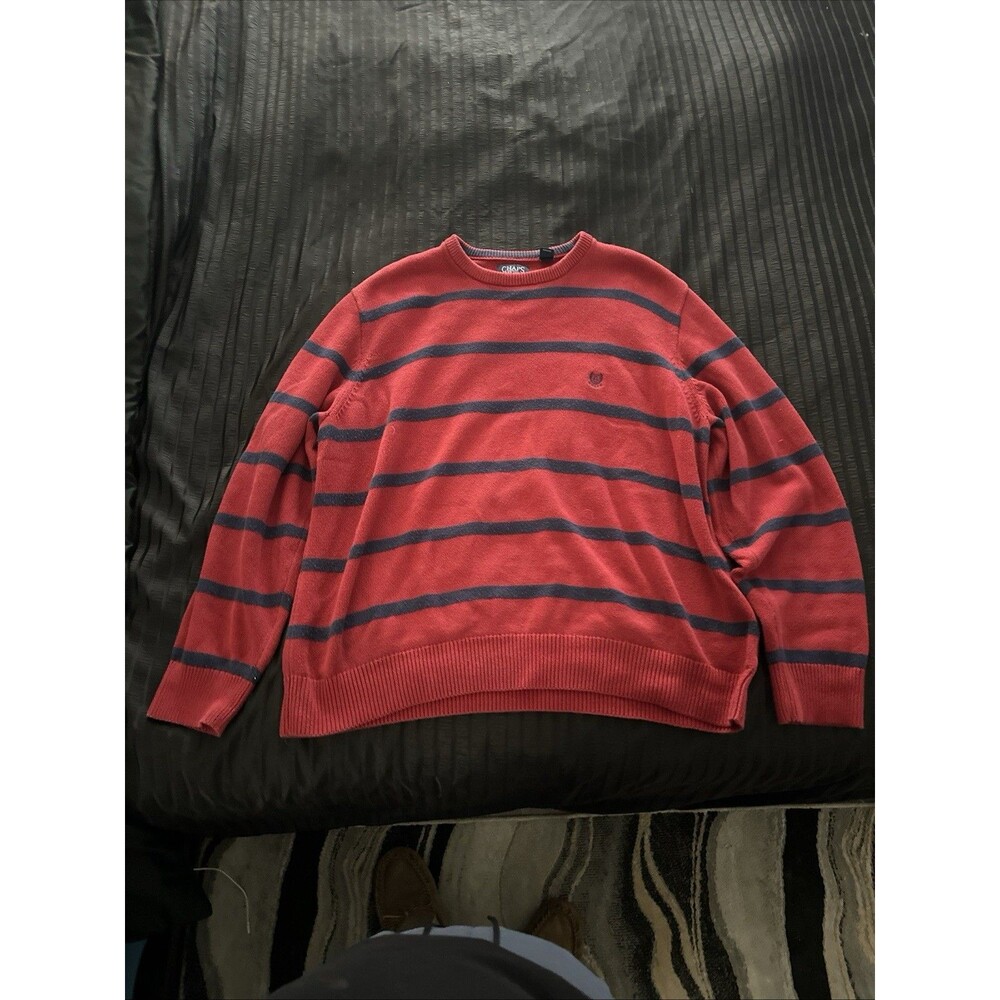 Chaps Knitted Jumper Striped Patterned Pullover Knit Sweater With Logo Men's 3XL